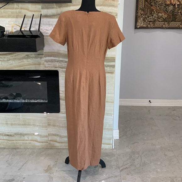 Adolfo Studio 55% Linen and 45% Rayon Tan Maxi Dress Size 12 - Picture 5 of 10